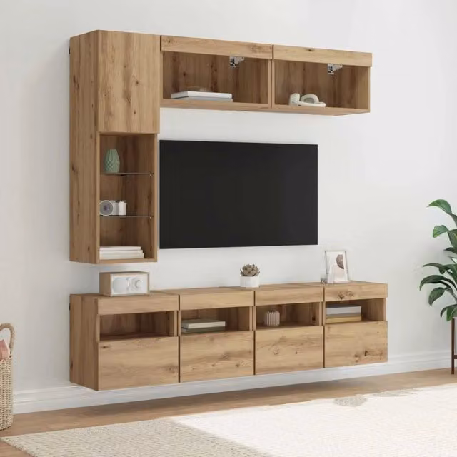 Mobile TV 7 pz-Mobile per TV-Credenza TV Rovere artigianale Legno multistrato