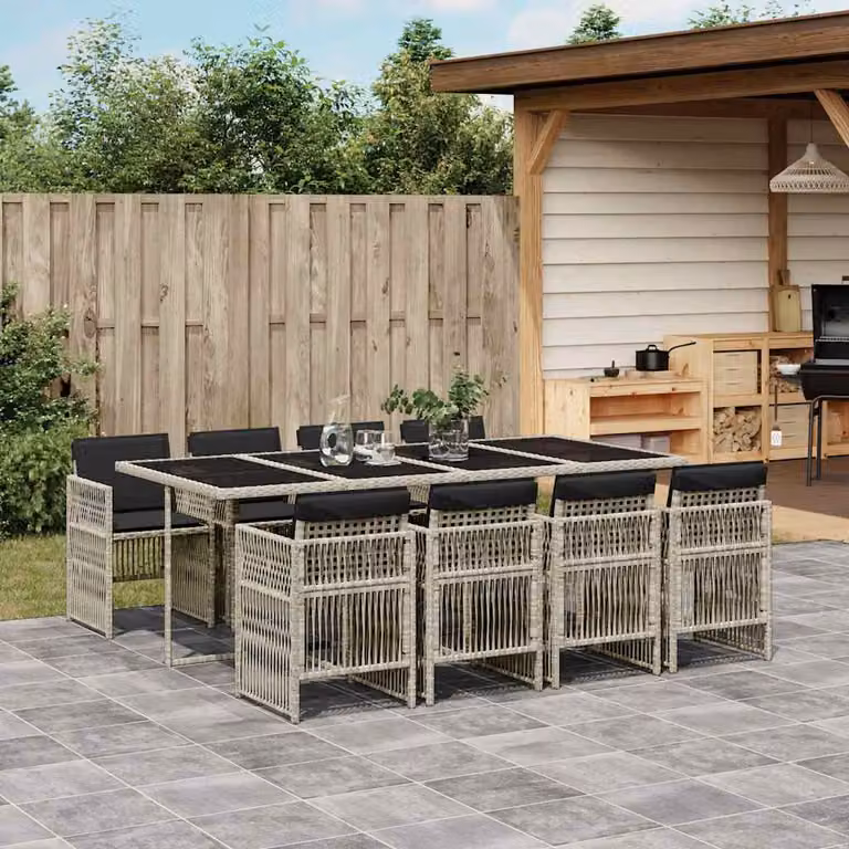 Set Pranzo da Giardino vidaXL in Polyrattan con Piano in Vetro e 9 Sedute, Grigio Antracite