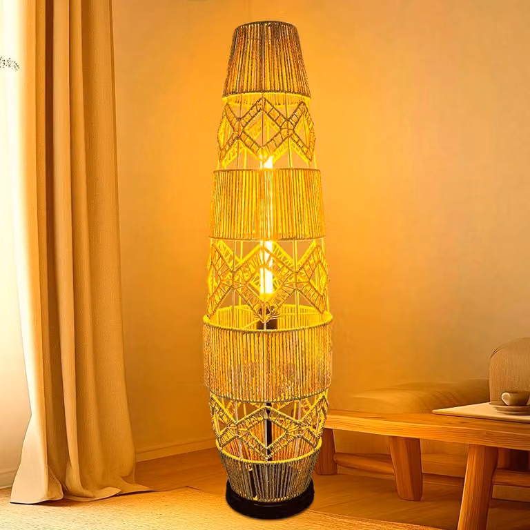 WISFOR lampada da terra lampada da terra vintage lampada da terra in rattan boho interruttore a pedale lampada da terra a 3 luci colore lampada da terra 2700k/4500k/6500k 1400lm 35m²