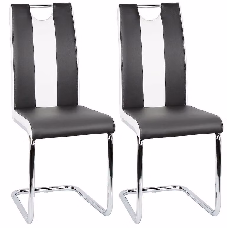 Set di 2 sedie da pranzo - Sedie imbottite per la cucina - Ecopelle - Design moderno - Senza braccioli - Adatte per sala da pranzo e soggiorno - Colore: nero