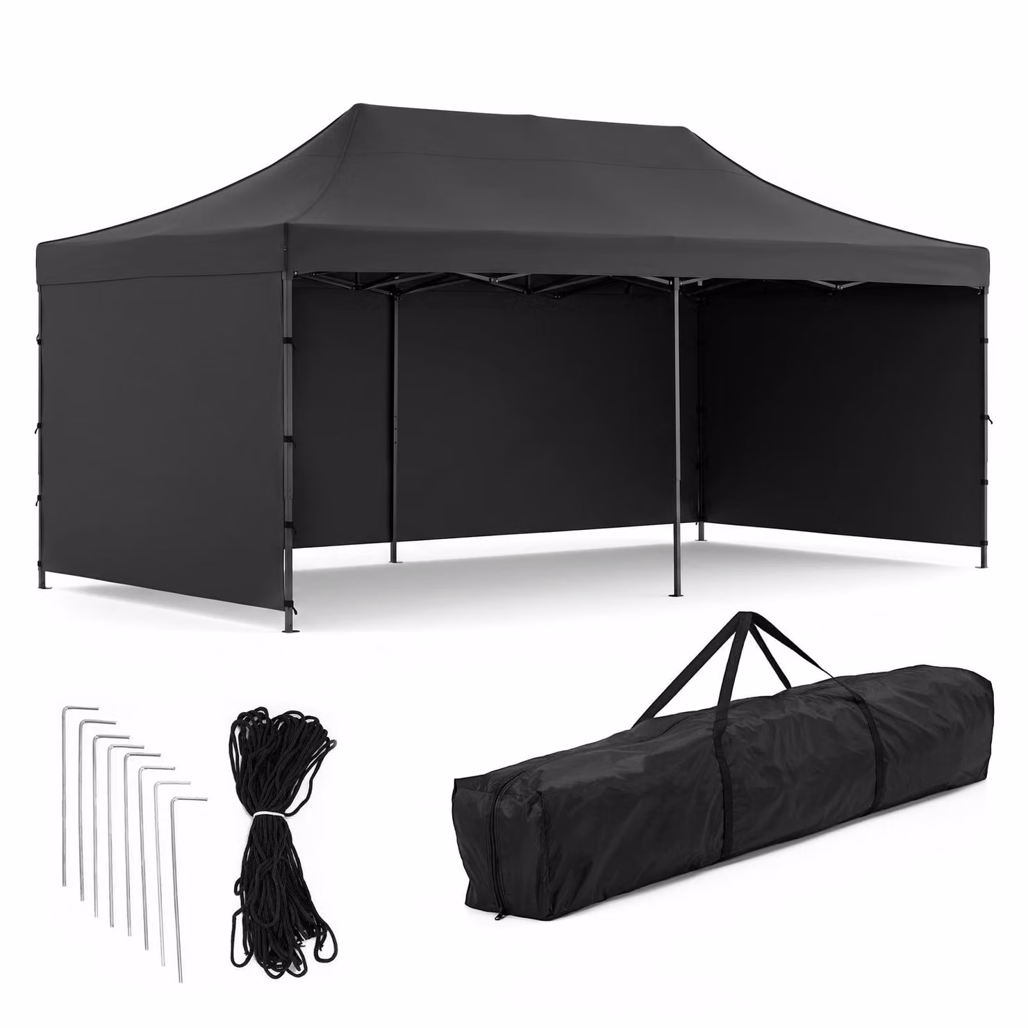 Tenda da festa - 600x300x310 cm - Altezza regolabile - PVC - Poliestere - Struttura a fisarmonica - Colore: nero