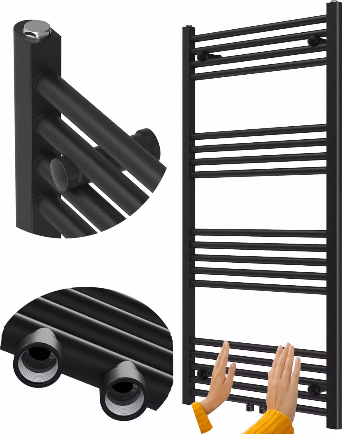 Granitan - Termoarredo bagno - Scaldasalviette 120x60 cm - Radiatore nero - portasciugamani - RAVEN