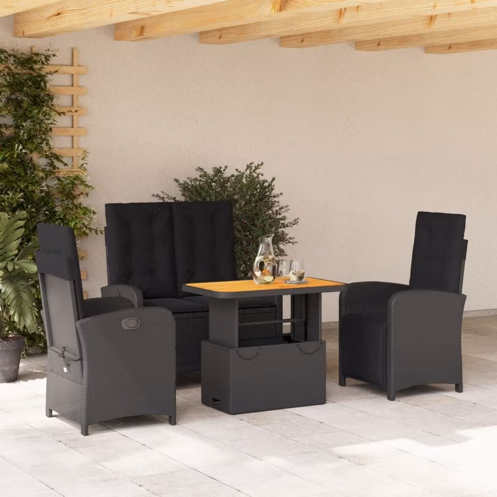 Maison Exclusive - Set da pranzo da giardino 4 pezzi con cuscini in polyrattan nero