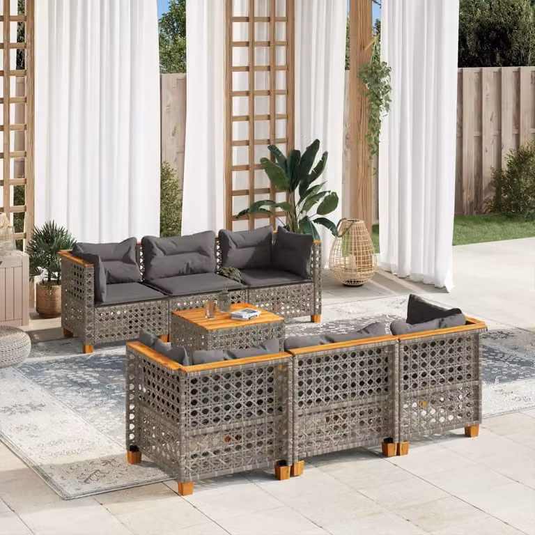 Maison Exclusive - Set da giardino 7 pezzi con cuscini in polyrattan grigio