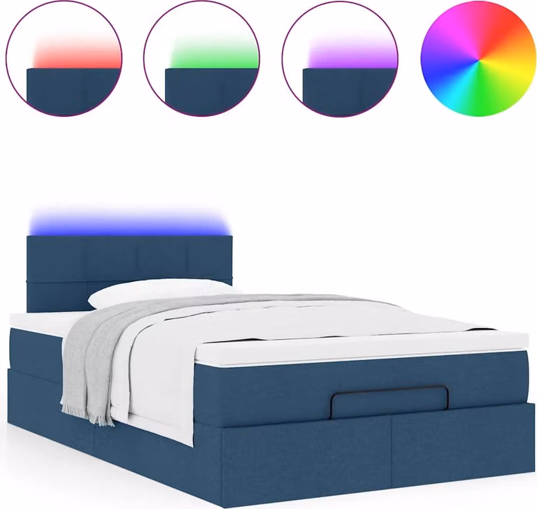 Pouf Letto con Materasso e LED Blu 120x200 cm in Tessuto