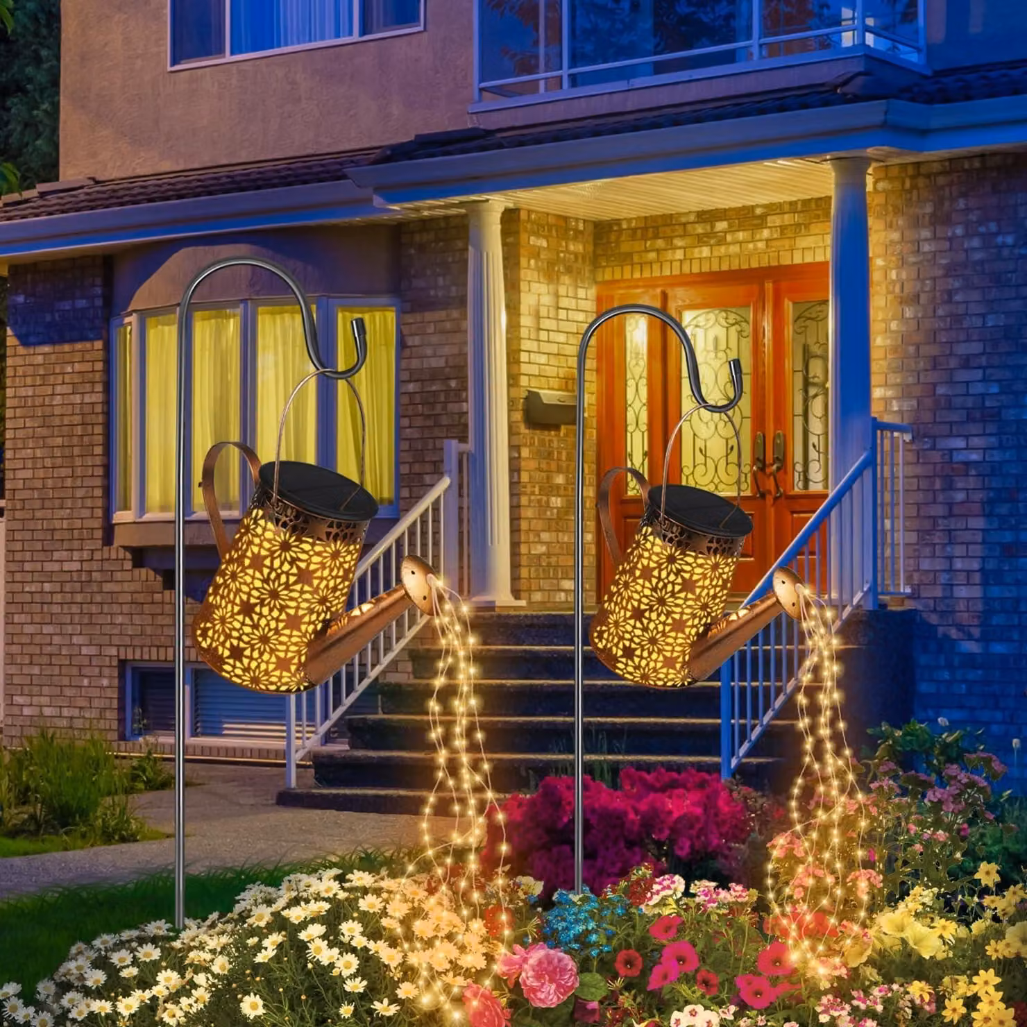Set di 2 annaffiatoi solari, 90 LED, grado di protezione IP65, decorazione per esterni