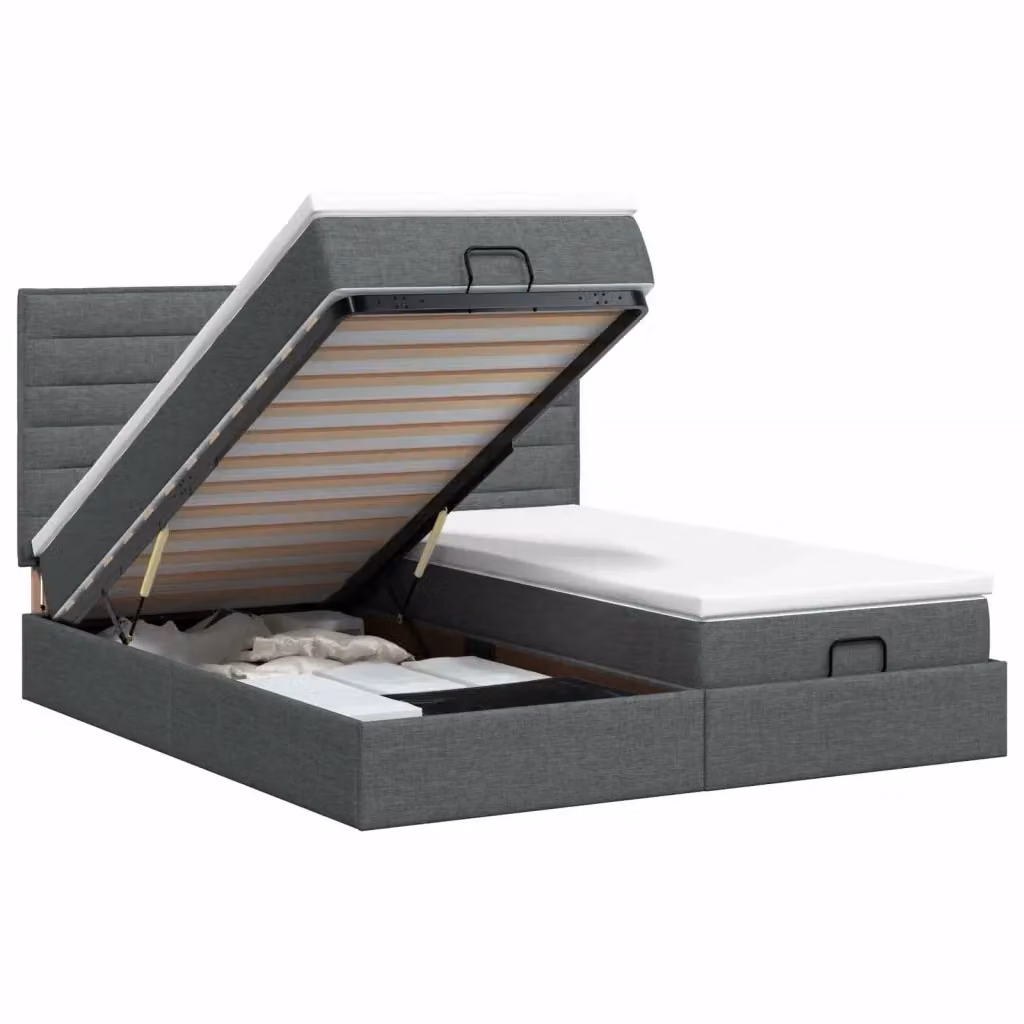 Letto ottomano con materasso 2 pz vidaXL in tessuto grigio e bianco L/P/H: 200 x 200 x 88 cm – 2