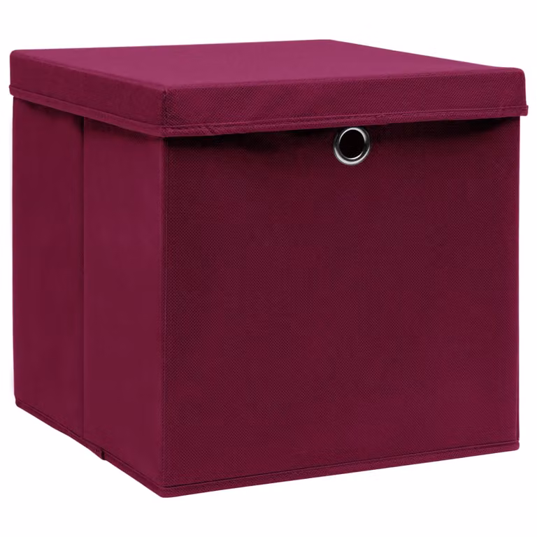 vidaXL Scatole con coperchio 10 pz. Rosso scuro 32x32x32cm