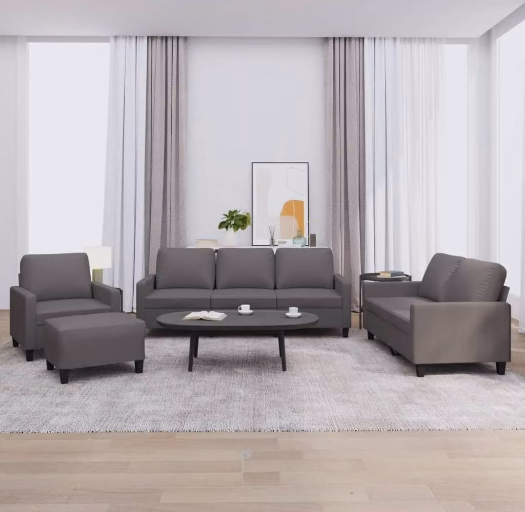 Maison Exclusive - Set divano 4 pezzi con cuscini, in ecopelle grigia