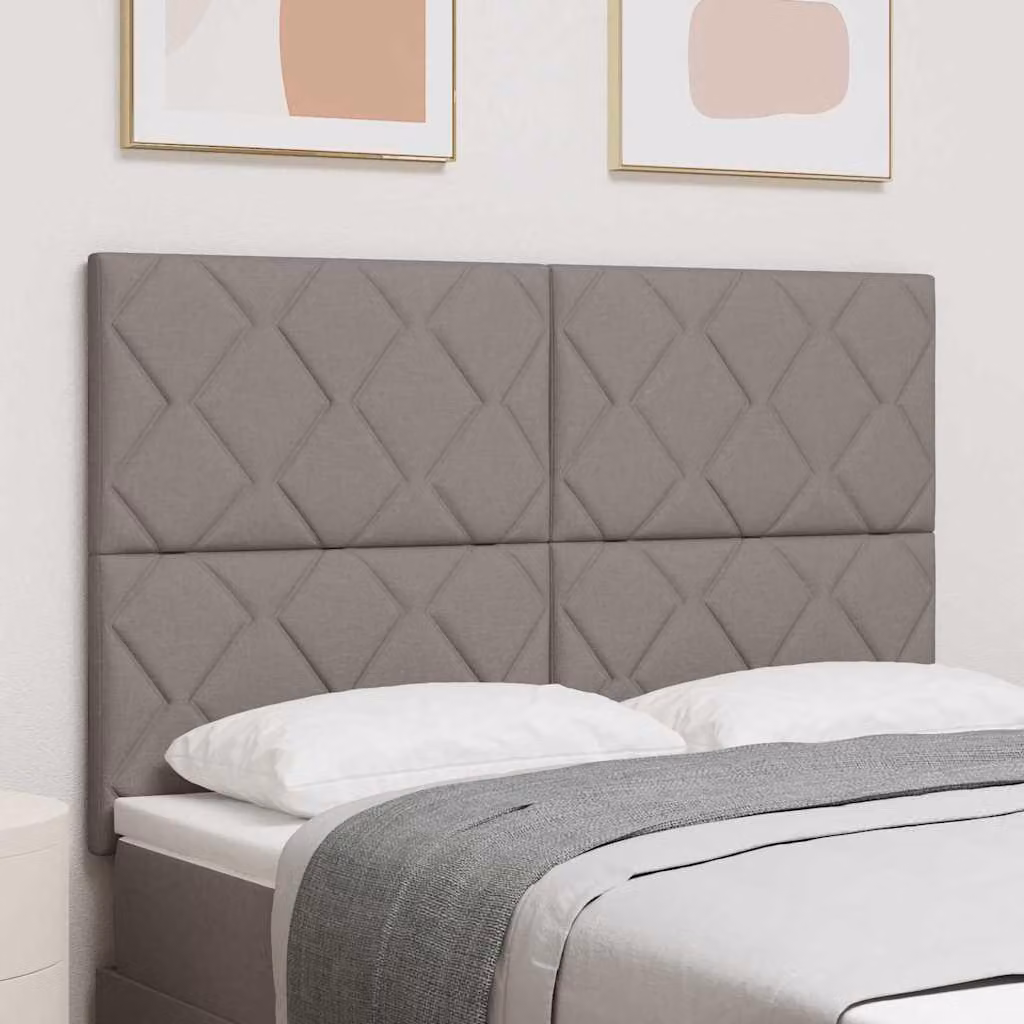 Testata letto LED, colore taupe, rivestita in tessuto
