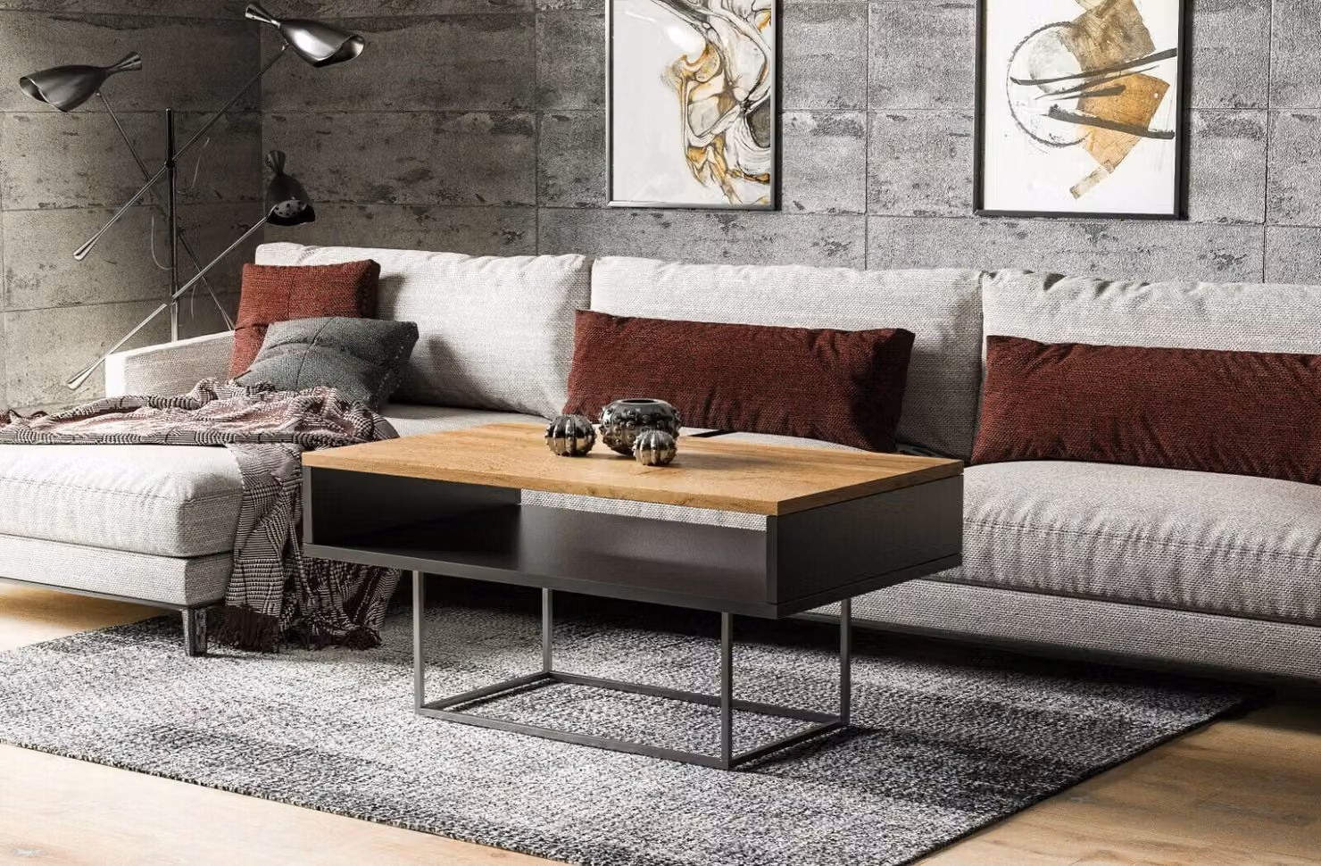 Endo-Möbel tavolino Enna 100x60x53 cm tavolino da salotto con ripiano (rovere Wotan)