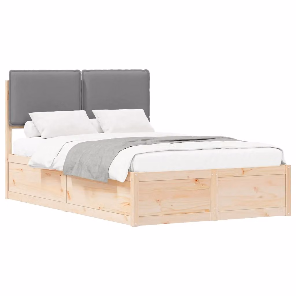 Letto con testiera rivestita vidaXL in legno di pino e tessuto, Grigio, L 120 x P 200 cm – 2