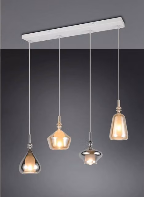 Lampada a sospensione Aldea Trio Leuchten con 4 vetri trasparenti e finitura bianca e cromata – 1