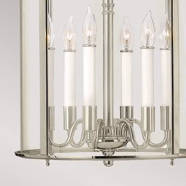 Lampadario a sospensione Hinkley Gentry in metallo argento e vetro trasparente con 6 luci E14