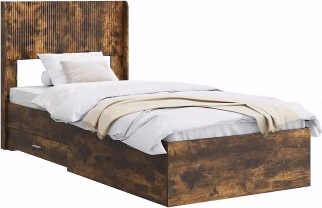Letto singolo | Letto per adulti | Struttura del letto con stoccaggio e testata Rovere Fumo