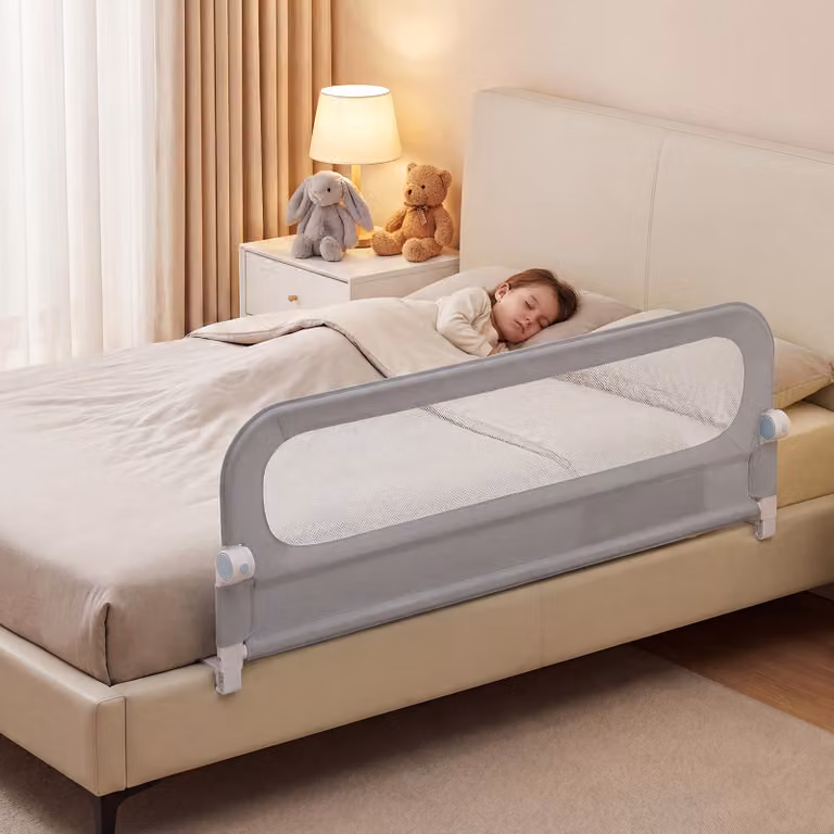 Sbarra letto pieghevole per bambini Costway con base a U e protezione regolabile da 148 cm, Grigio