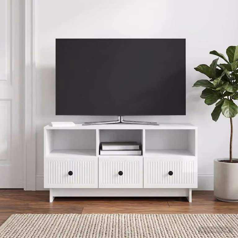 Mobile TV vidaXL Bianco Lucido in Legno MDF per Soggiorno L 102 x P 34,5 x H 50 cm