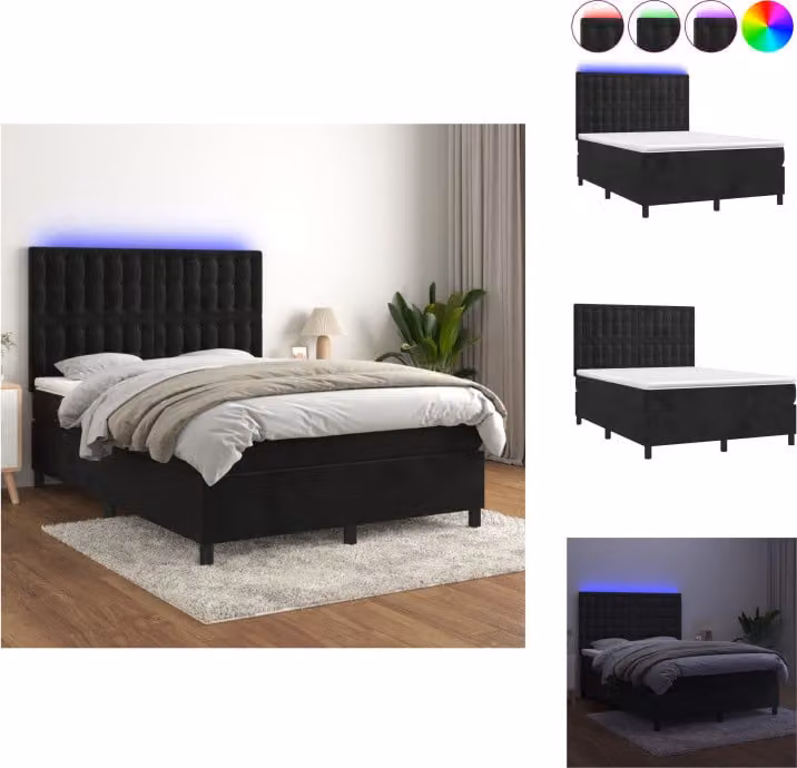 vidaXL Letto a molle con materasso e LED nero 140x200 cm in velluto - Letti e strutture letto