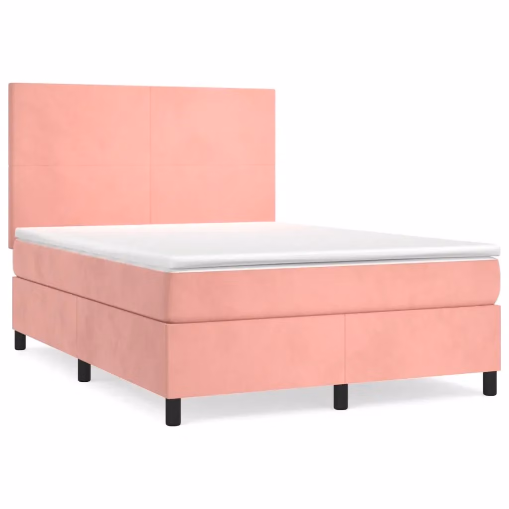 Letto con Giroletto a Molle e Materasso Ibrido vidaXL in Velluto Rosa e Bianco L/P/H: 203 x 144 x 128 cm – 2