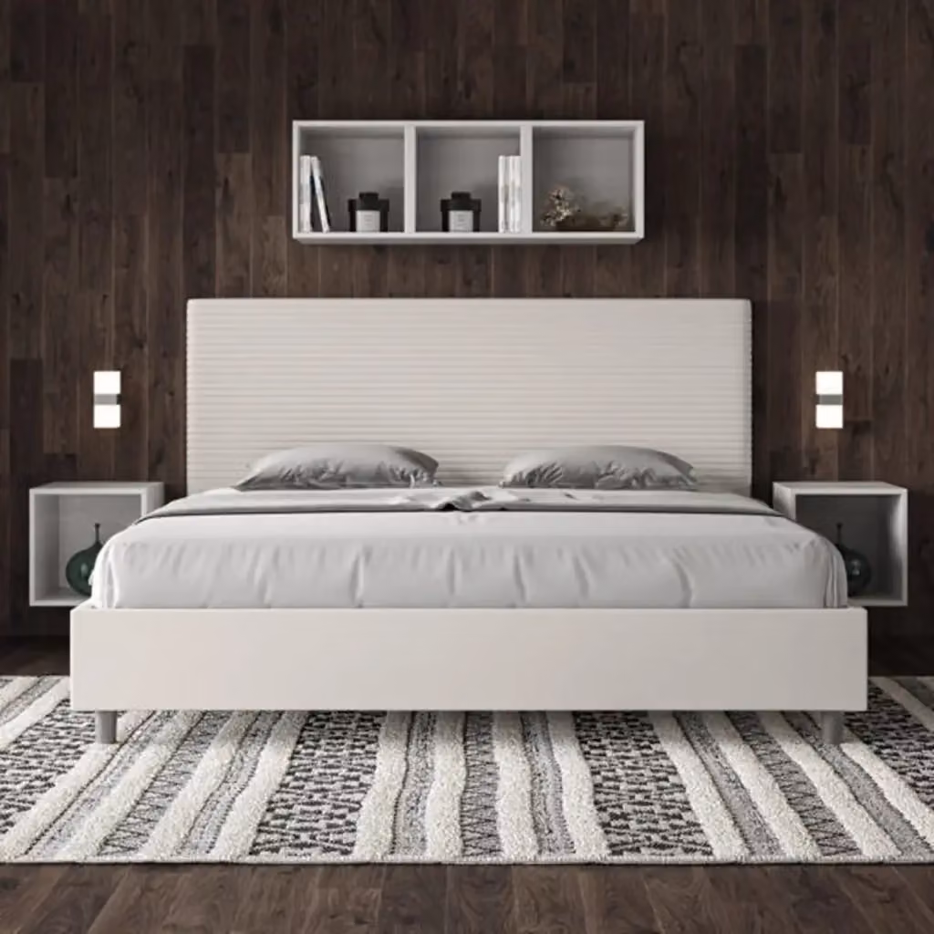 Letto matrimoniale king size con contenitore Ityhome Focus imbottito in similpelle bianco L/P: 200 x 200 cm – 2