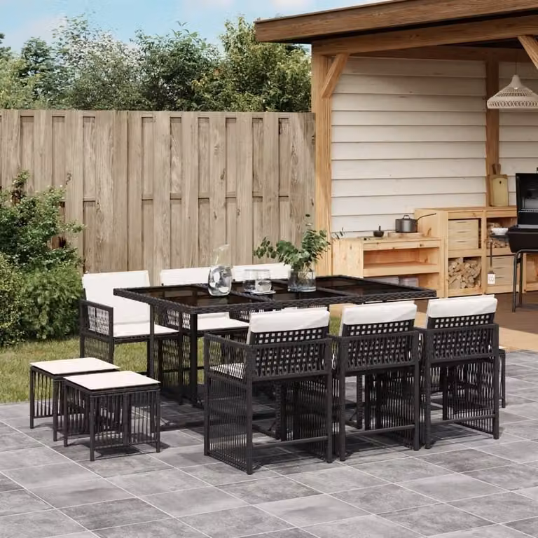 Maison Exclusive - Set da Pranzo da Giardino 11 pz con Cuscini in Polyrattan Nero