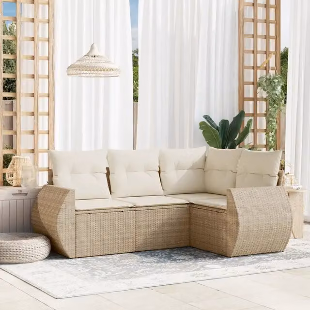 Set Divano da Giardino a L vidaXL in Polyrattan con Cuscini Beige e Struttura in Metallo