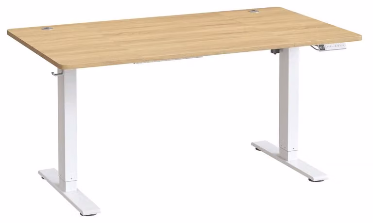 Scrivania regolabile in altezza elettricamente, con porta USB-C, finitura effetto legno noce dorato, dimensioni 140x80x72-120 cm
