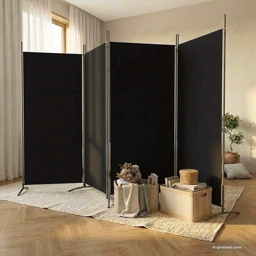 Divisorio a 4 Pannelli vidaXL Nero in Tessuto L: 346 cm, H: 180 cm