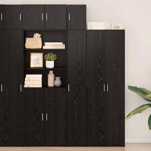 Armadio moderno vidaXL con ante a battente e ripiani interni, Nero opaco, H: 225 cm, L: 100 cm, P: 42,5 cm