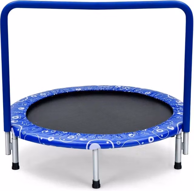 Trampolino pieghevole per bambini blu e nero con telaio di sicurezza imbottito in acciaio, L: 92 cm, P: 80,5 cm