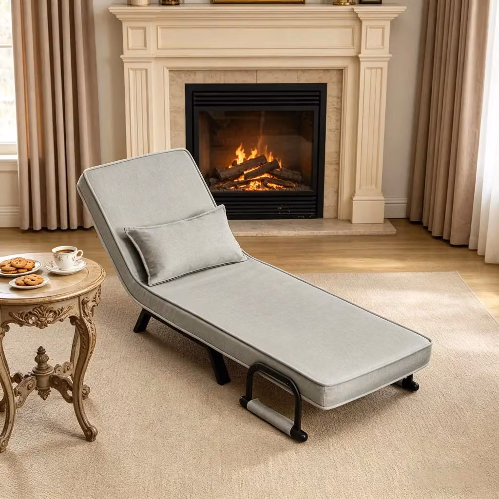Sedia letto pieghevole WISHDOR relax recliner in tessuto e metallo, colore grigio, L: 75 cm, P: 65 cm, H: 26 cm – 2