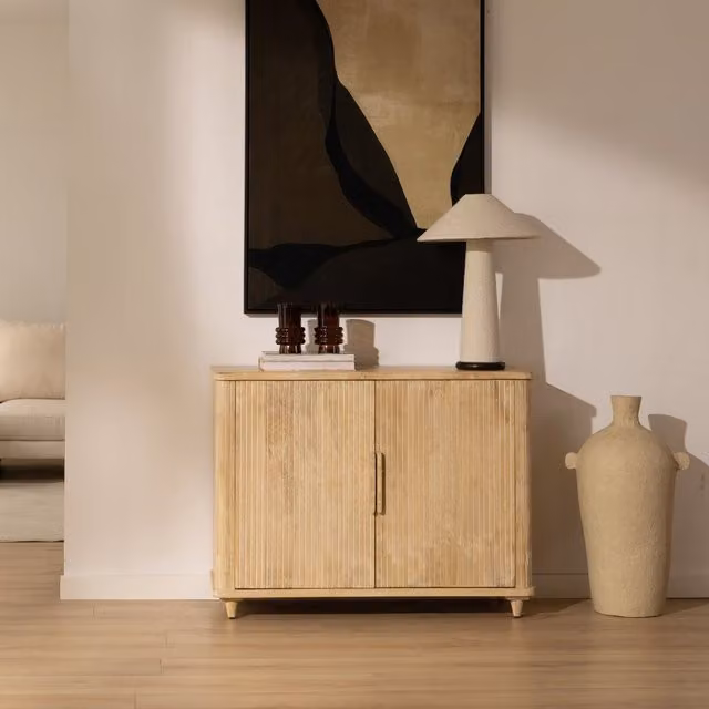 Mobile contenitore Banak in legno massello di mango color marrone e beige L: 105 cm, H: 80 cm