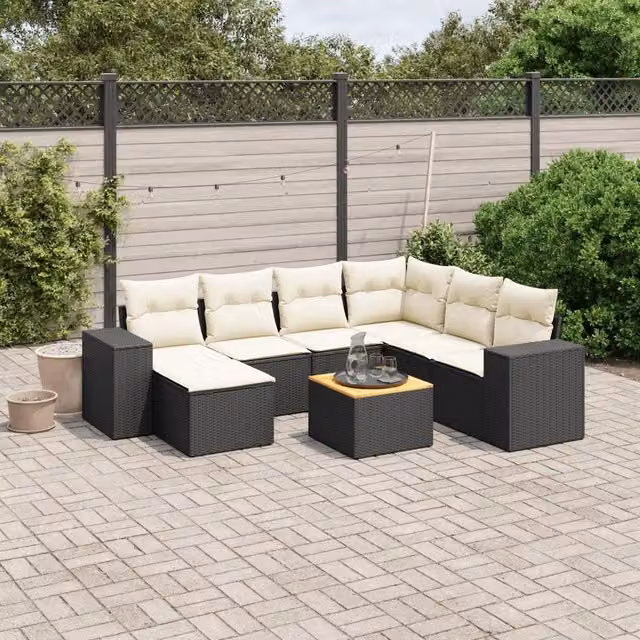 Set Divani da Giardino con Cuscini 8 pz Nero in Polyrattan 3257890