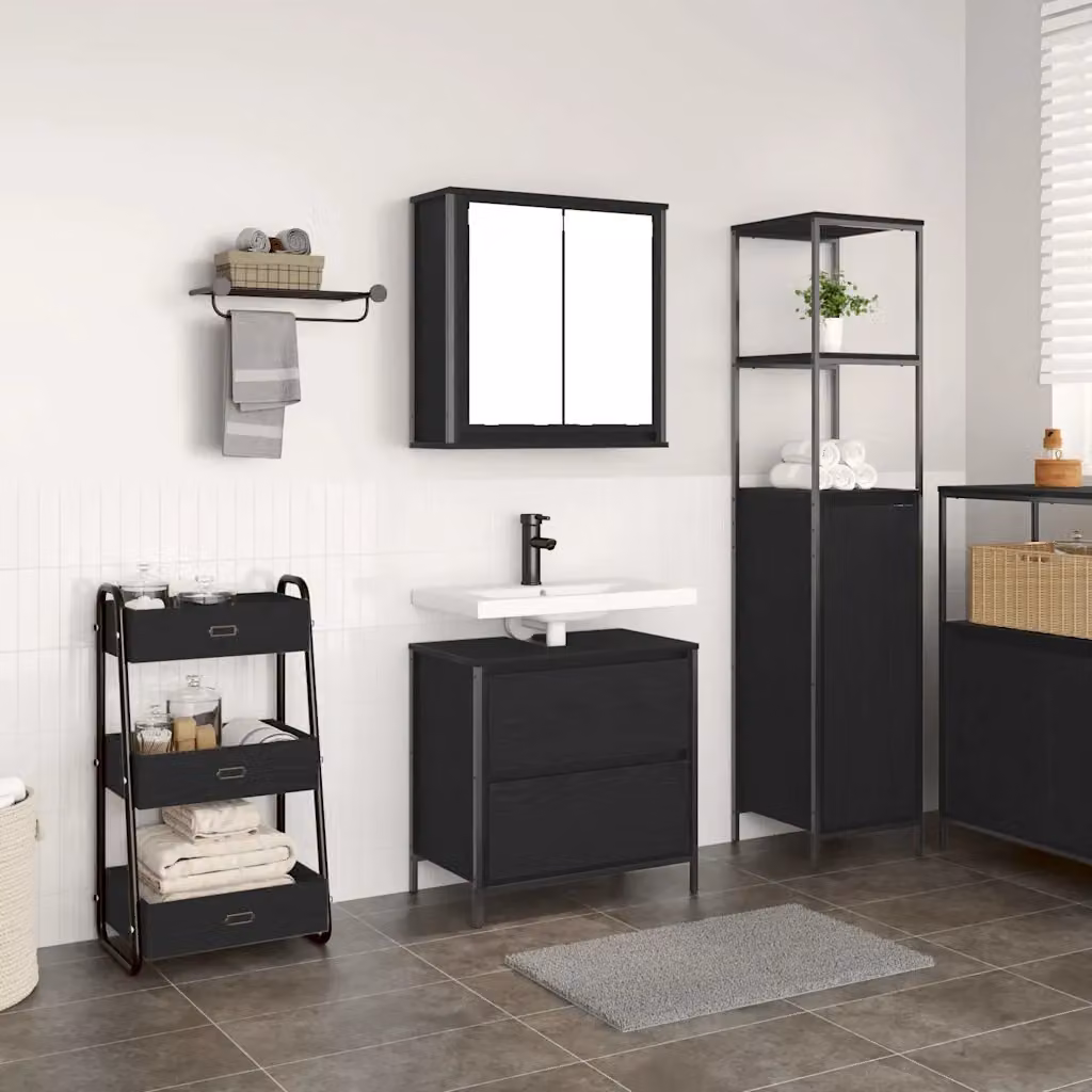 Set di mobili da bagno vidaXL composto da mobile lavabo e pensile nero in legno e metallo L/P/H: 60 x 34,5 x 60 cm