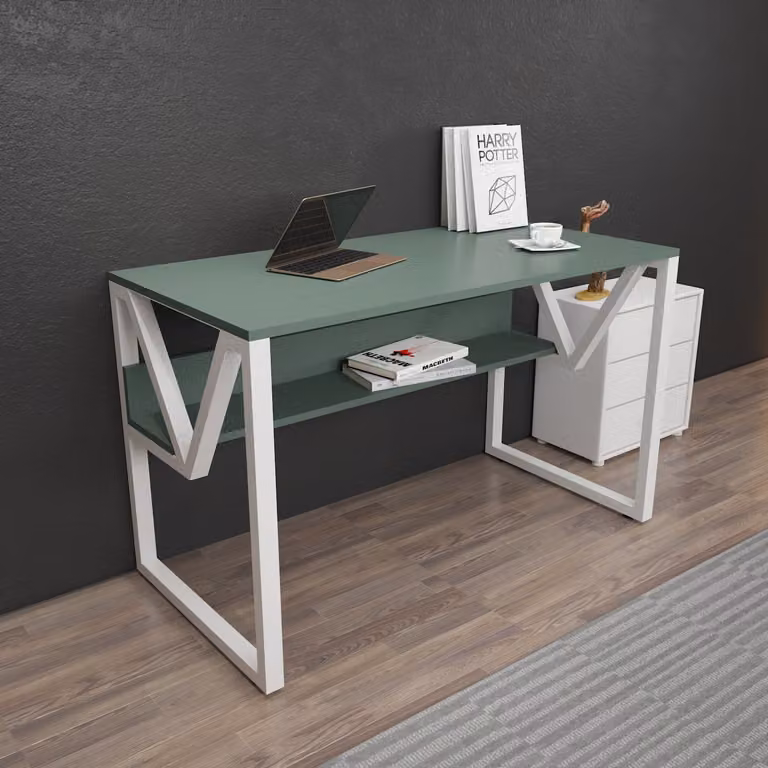 Skye Decor, Lona - Verde, Bianco, Scrivania, Verde, 100% PANNELLI DI AGGREGATO DI LEGNO RIVESTITI IN MELAMMINA, 120 x 60 x 72,8 cm