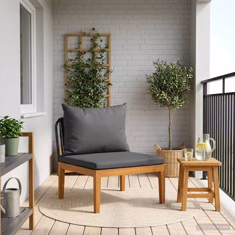 Divano centrale da giardino moderno vidaXL in legno di acacia non trattato con cuscini antracite