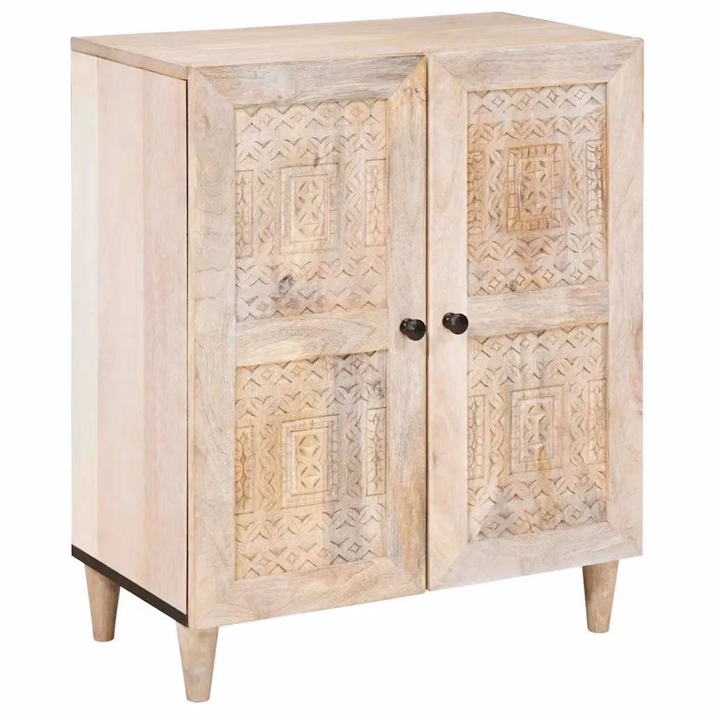 Credenza moderna vidaXL in legno massello di mango bianco L: 60 cm, P: 33,5 cm, H: 75 cm