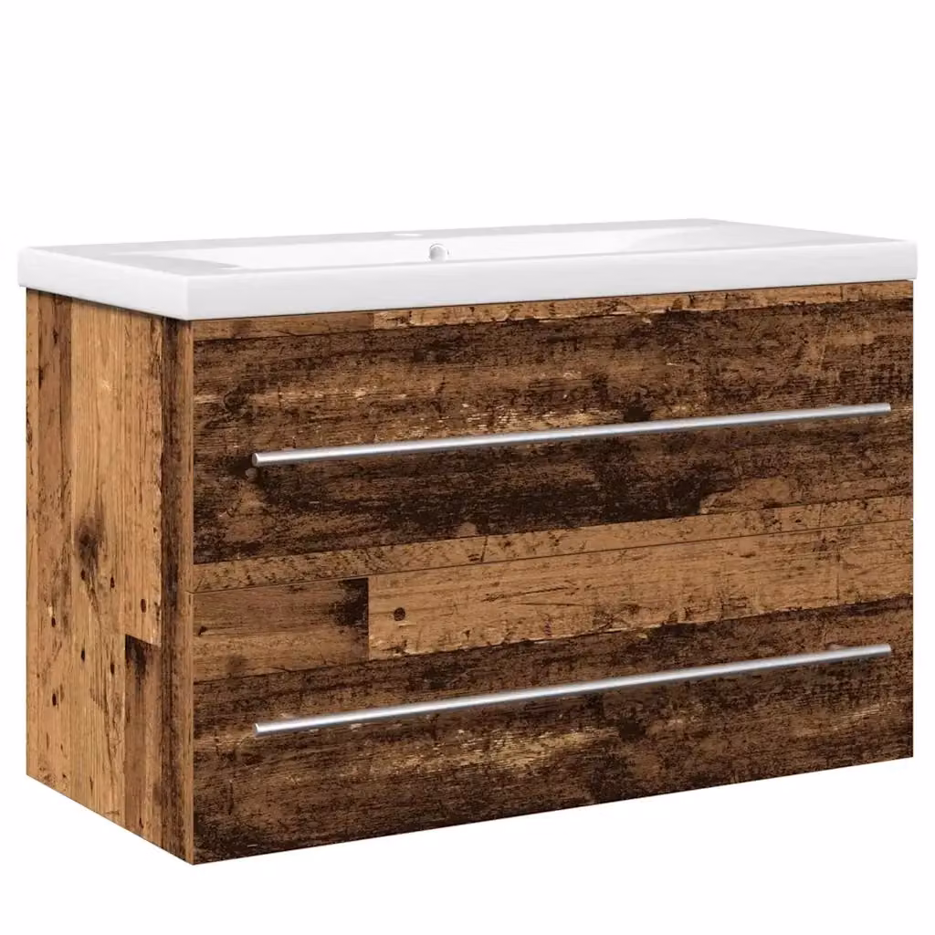 Set di 2 armadi da bagno sospesi vidaXL in legno effetto vecchio marrone con ante e cassetti – 2