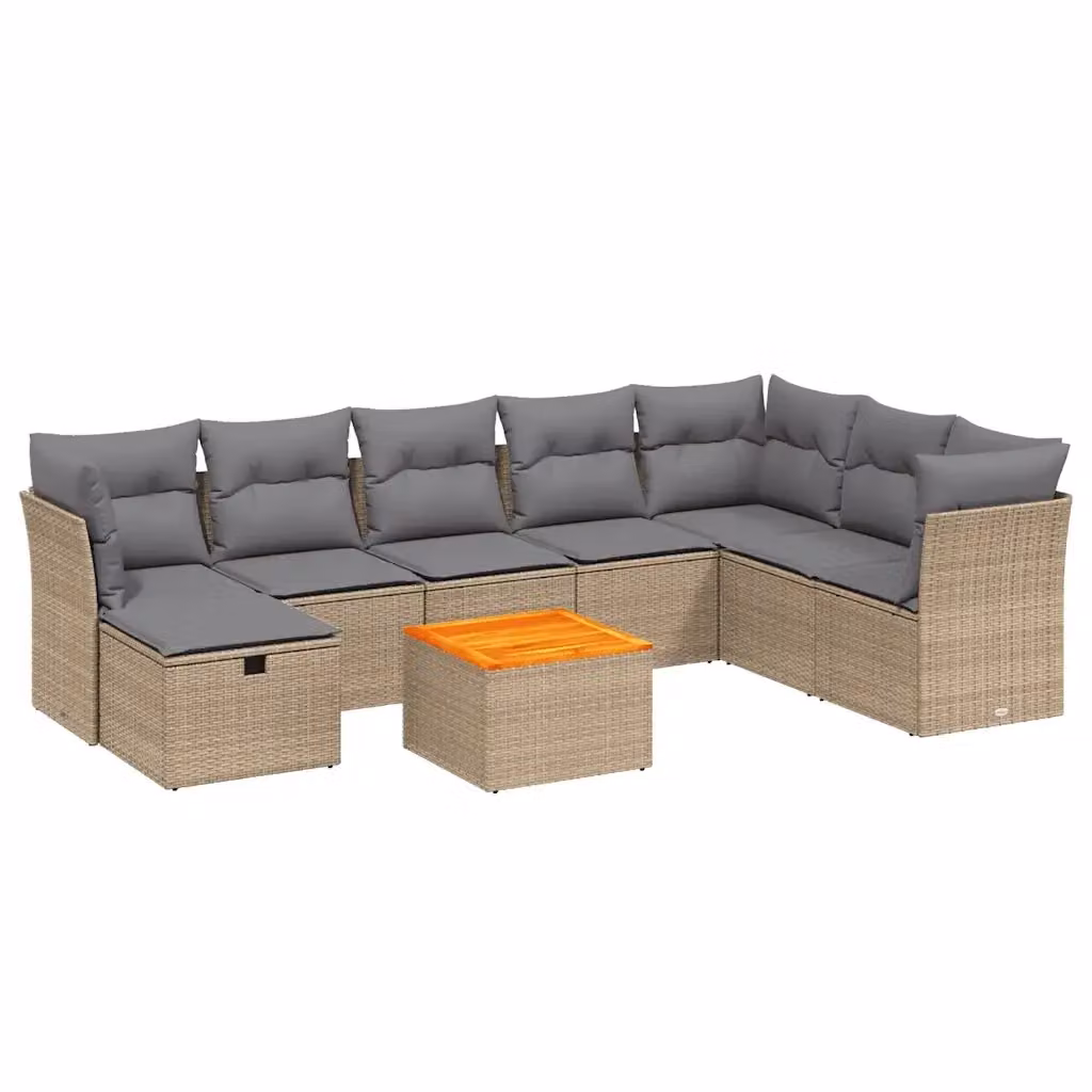 vidaXL Set Divano da Giardino 9 pz a L con Cuscini Beige e Grigio in Polyrattan e Acciaio – 2