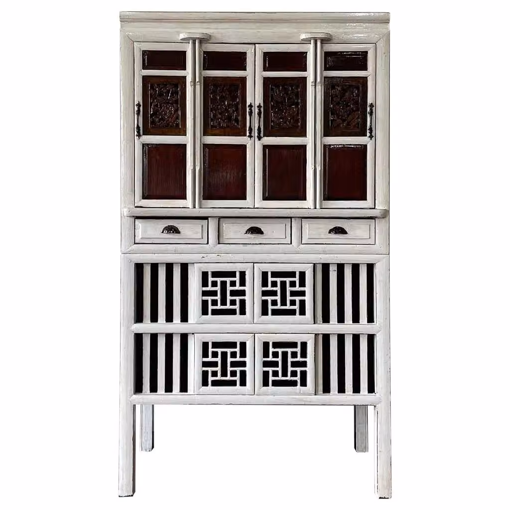 Armadio Wanderlust Deco in legno bianco e nero con ante a battente e cassetti integrati L/P/H: 96 x 42 x 175 cm – 2