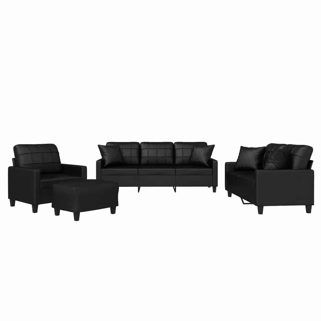 Set di divani moderno vidaXL in similpelle nera composto da divano a 3 posti, divano a 2 posti, pouf e cuscini decorativi – 2