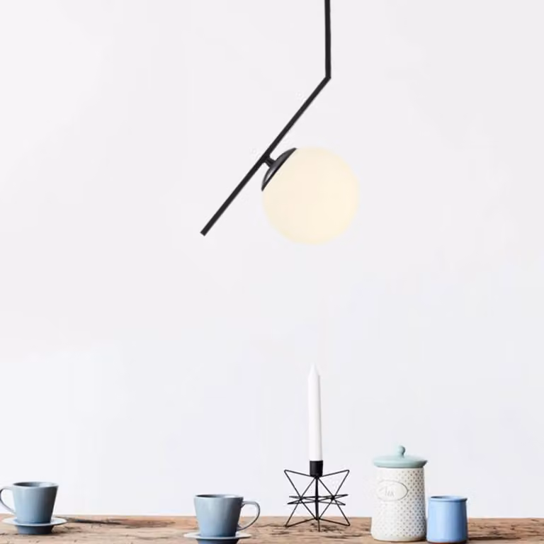 Lampada a sospensione in vetro Dolunay 143-AV Opviq, dimmerabile, Nero, Soggiorno / Sala da pranzo, Metallo, Moderno, Lampada a sospensione