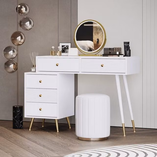 Tavolo da Trucco con Specchio e LED ¨C MINIMAL ¨C con Armadietto Laterale Regolabile, 100x78x40 cm