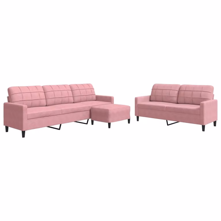 Set di Divani 3 pz con Cuscini rosa in Velluto
