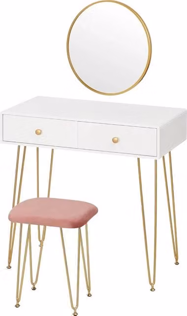 Dressing Table - Tavolo da Trucco - Con Specchio - Comodino - Tavolo da Trucco Luxe - Camera da Letto - Aspetto Moderne - Rosso/ Oro - 2 Gavette