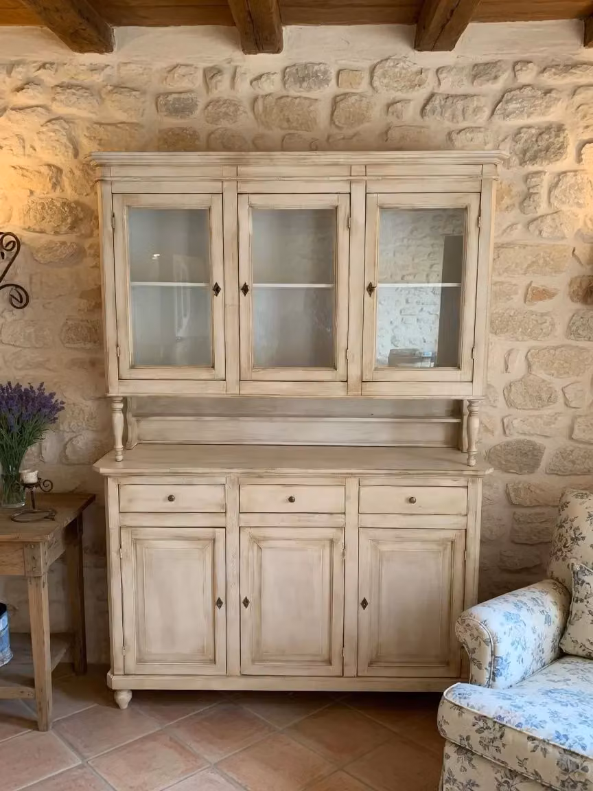 Cristalliera shabby chic in legno con ante in vetro Mobili 2G bianco L: 150 cm, P: 43 cm, H: 208 cm – 1