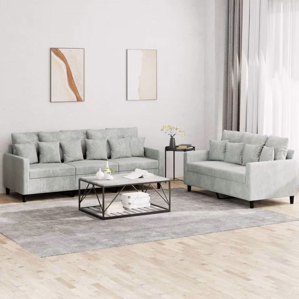 Maison Exclusive - Set divano a 2 posti con cuscini in velluto grigio chiaro