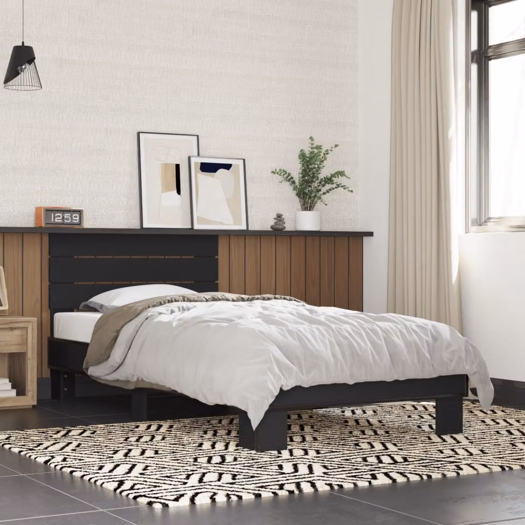 vidaXL Giroletto Nero Moderno in Metallo e Legno Multistrato L: 200 cm, P: 90 cm, H: 81 cm