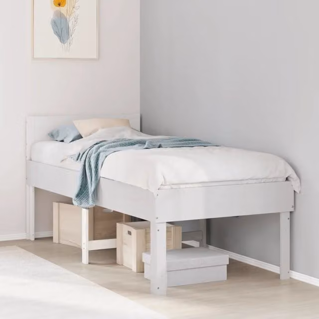 Letto singolo in legno massello di pino bianco vidaXL L/P/H: 193.5 x 78.5 x 91.0 cm
