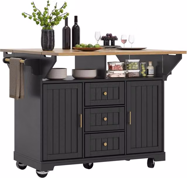 Isola cucina con ruote 120 x 40 x 95 cm in MDF e metallo con piano pieghevole